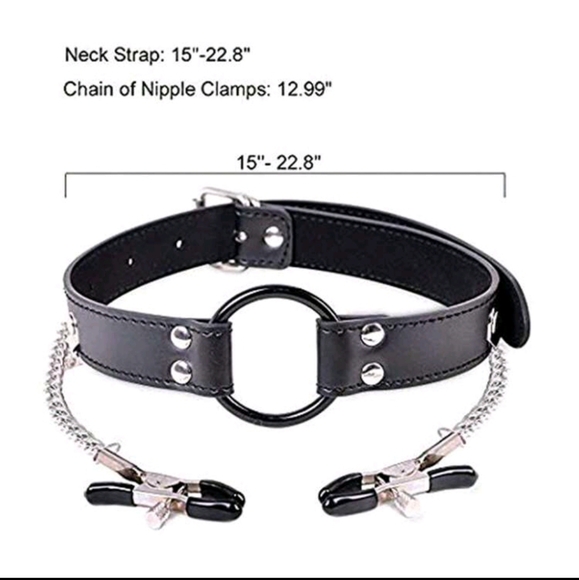 2pc BDSM Lingerie Set With Chest Harness + Gag With Attached Nipple Clamps (OS) - Picture 4 of 6